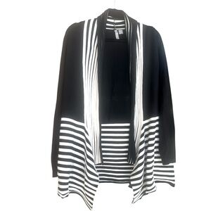 By Design Black & White Stripe Long Cardigan Sweater size Large Business Casual